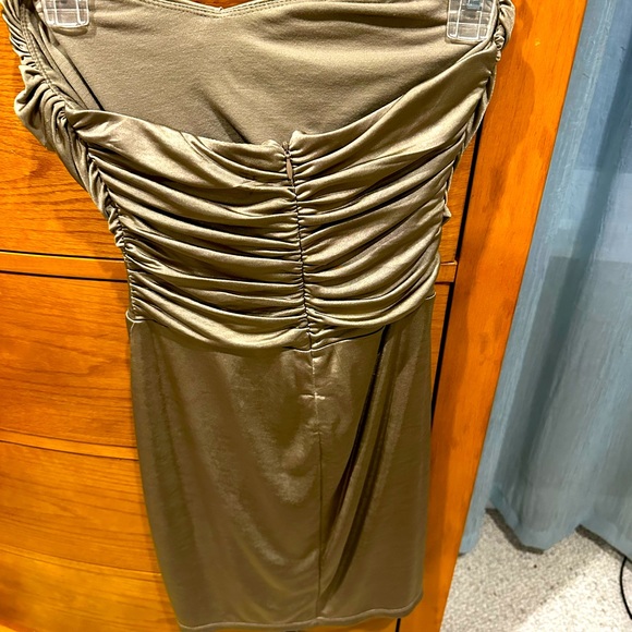 EXPRESS women’s XS cocktail dress worn 1x, platinum/dark champagne, strapless - Picture 3 of 5